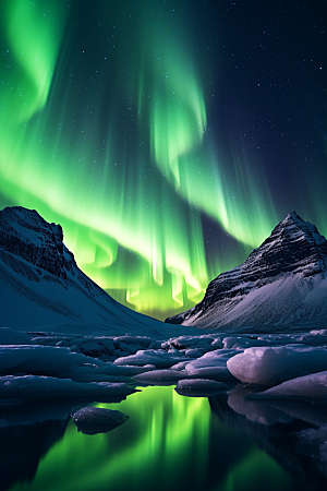 极光爆发冬季北极光摄影图