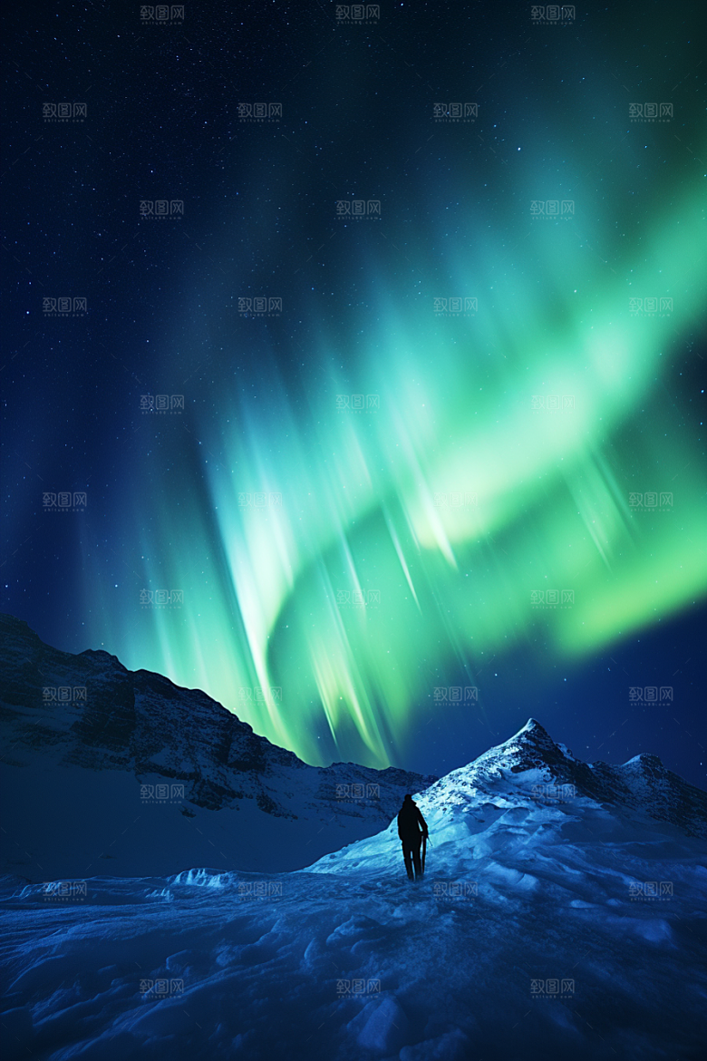 极光爆发欧若拉冰雪摄影图