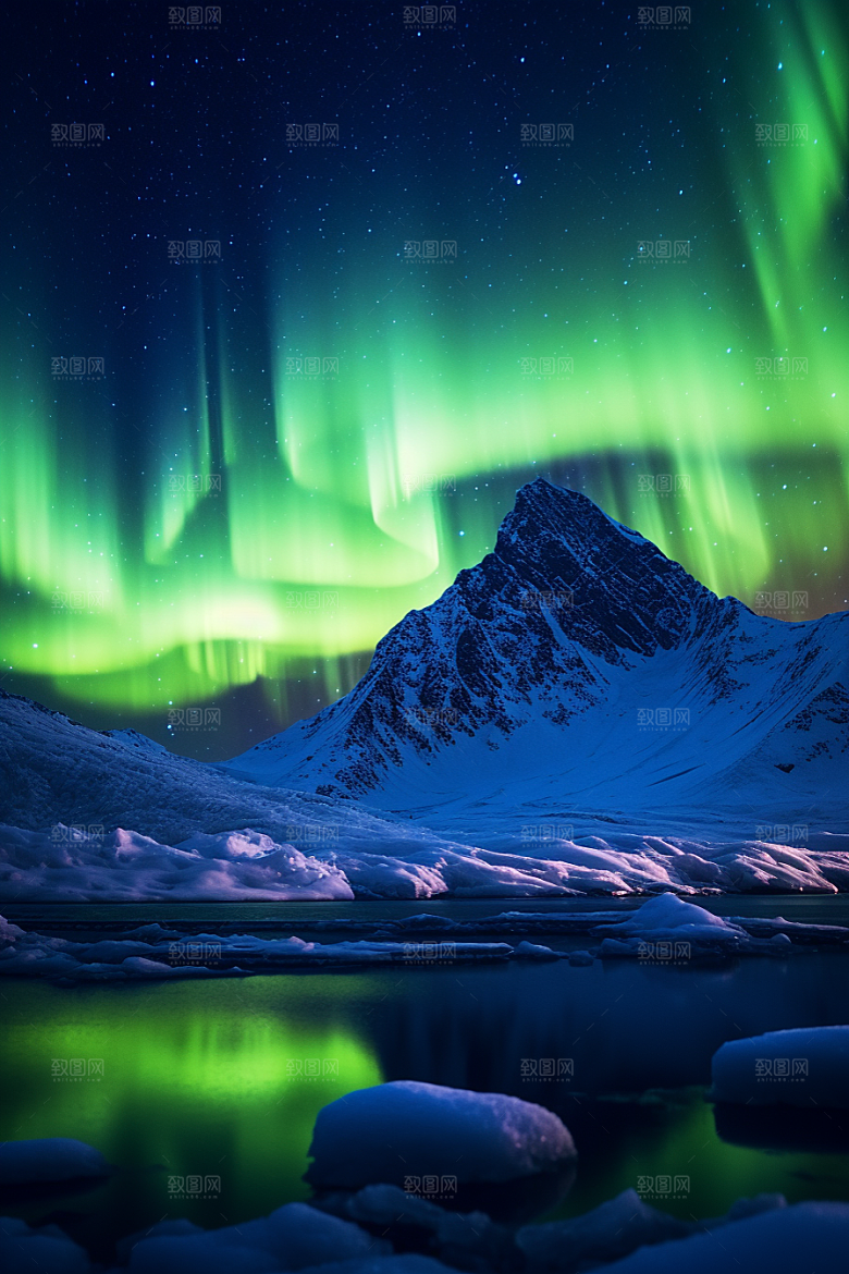 极光爆发夜景冰雪摄影图