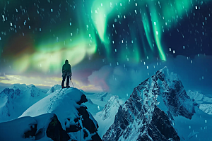 极光爆发冰雪欧若拉摄影图