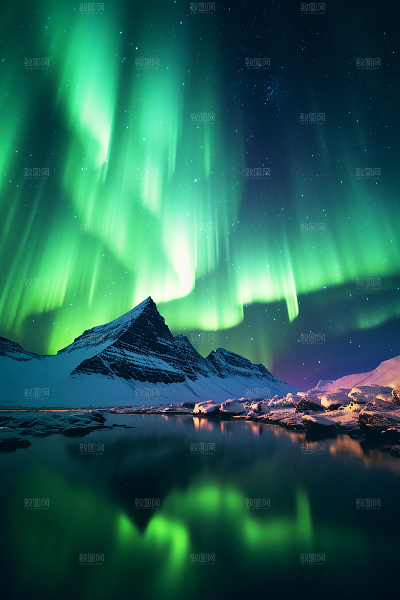 极光爆发夜景高清摄影图