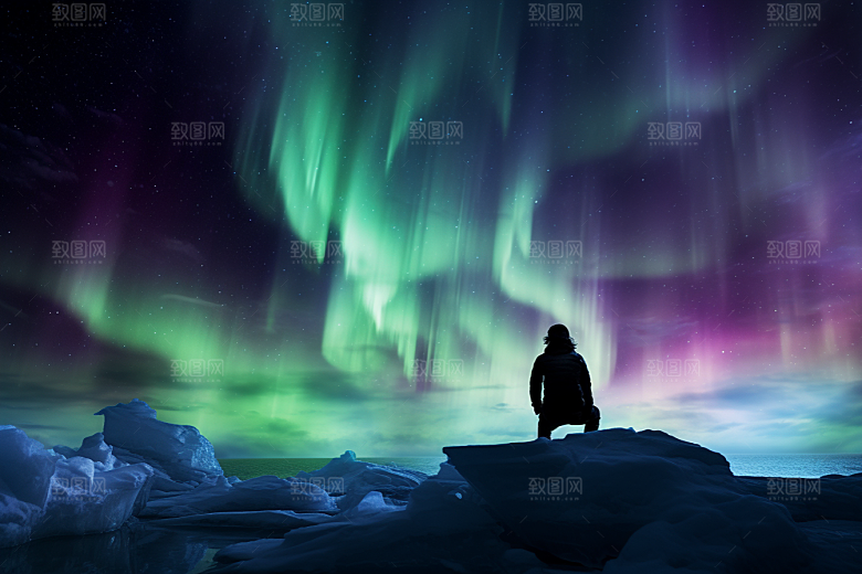 极光爆发夜景风光摄影图