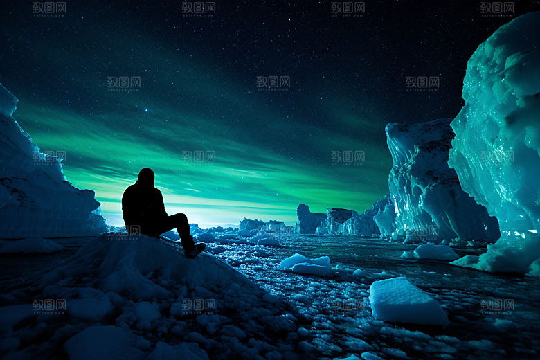 极光爆发夜景景观摄影图