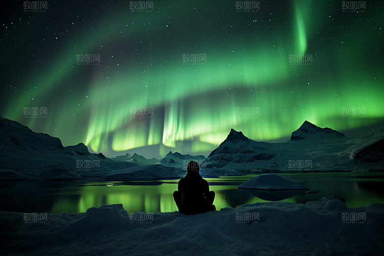 极光爆发极地夜景摄影图
