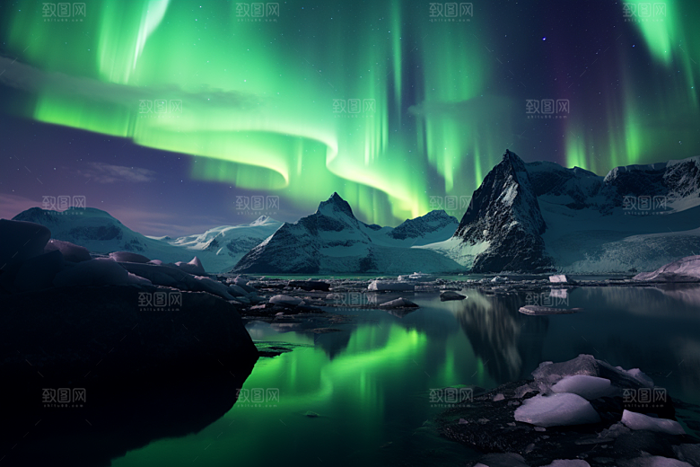 极光爆发夜景景观摄影图