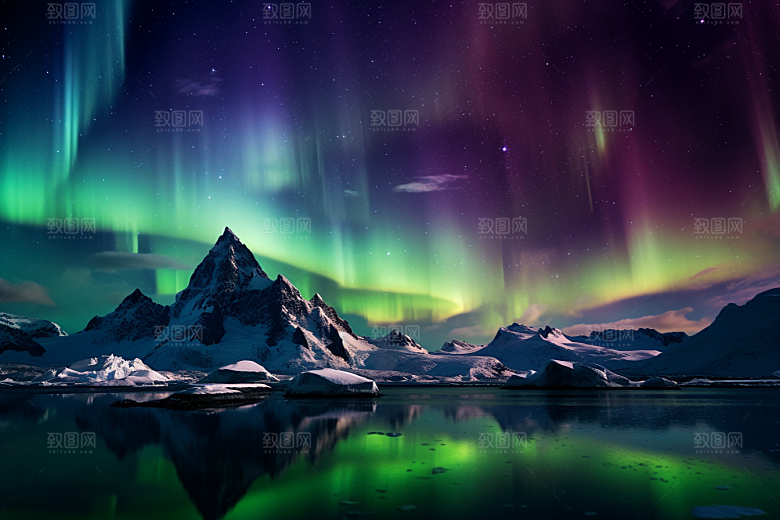 极光爆发景观夜景摄影图