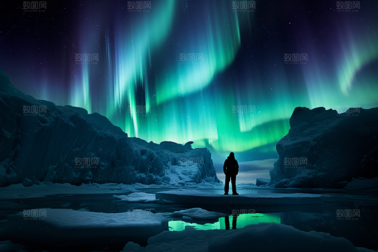 极光爆发夜景极地摄影图