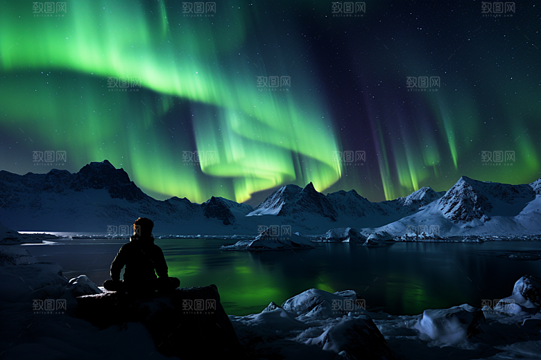极光爆发极地夜景摄影图