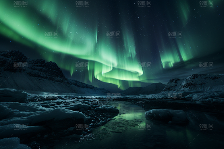 极光爆发极地夜景摄影图