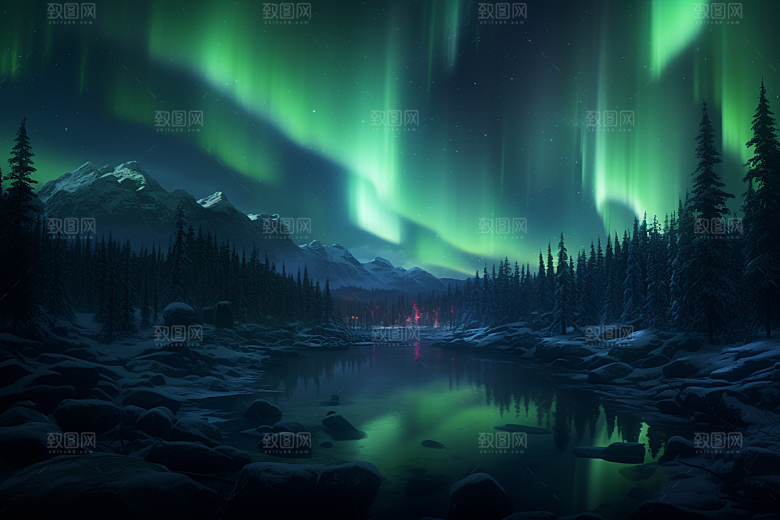 极光爆发夜景自然摄影图