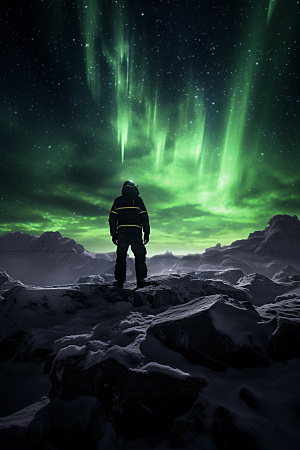 极光爆发夜景北极光摄影图