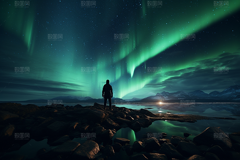 极光爆发景观夜景摄影图