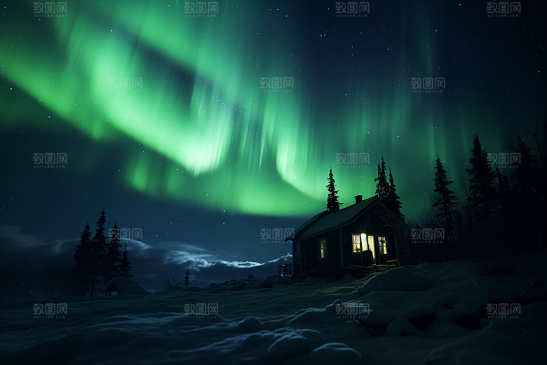 极光爆发唯美夜景摄影图