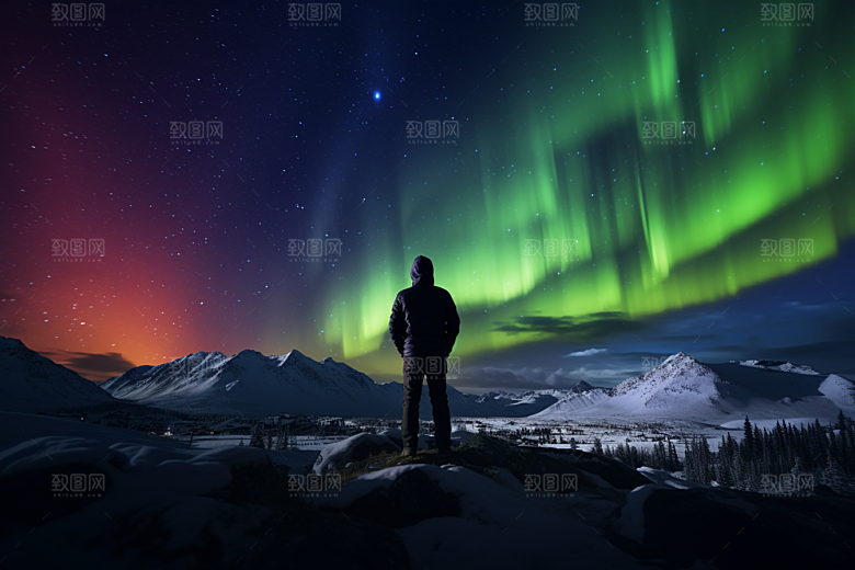 极光爆发极地冰雪摄影图