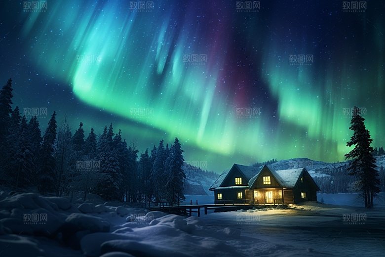 极光爆发夜景极地摄影图