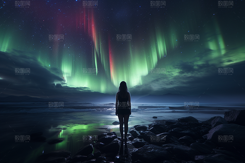 极光爆发极地夜景摄影图
