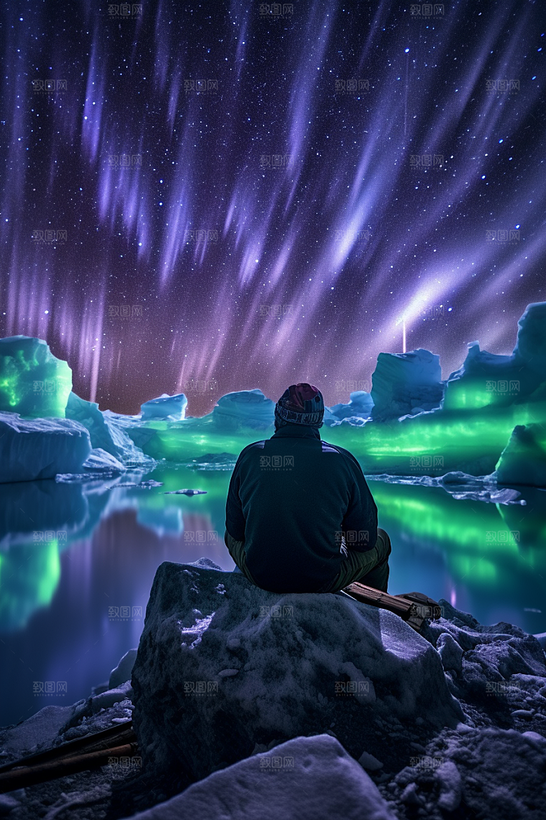 极光爆发夜景景观摄影图