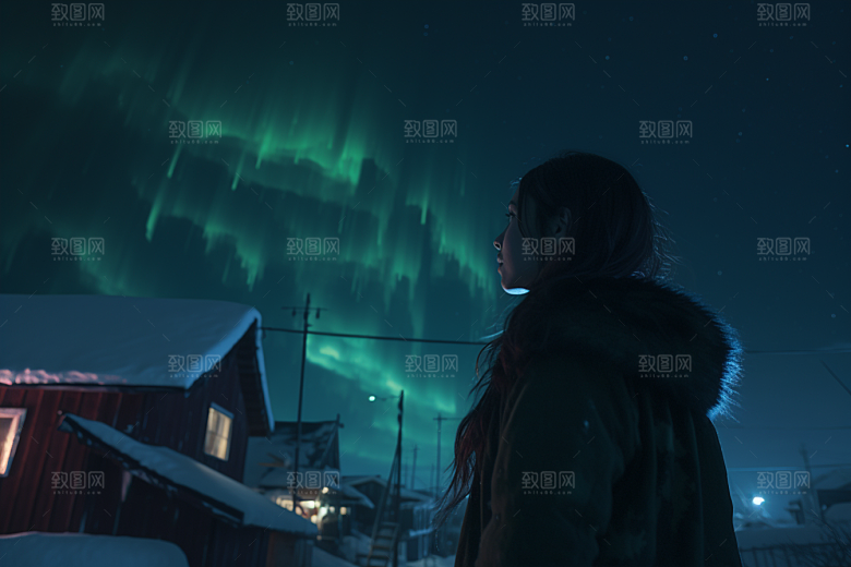极光爆发夜景冬季摄影图
