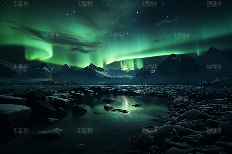 极光爆发夜景唯美摄影图