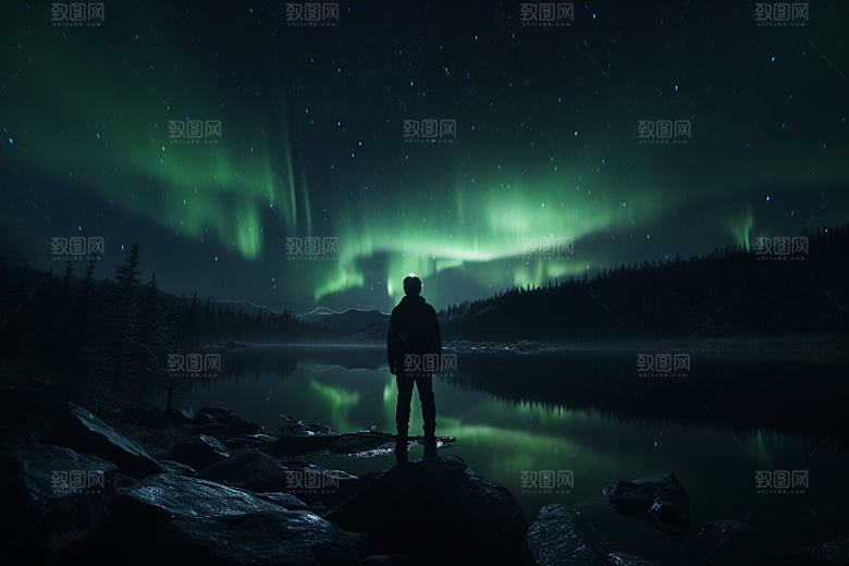 极光爆发自然欧若拉摄影图