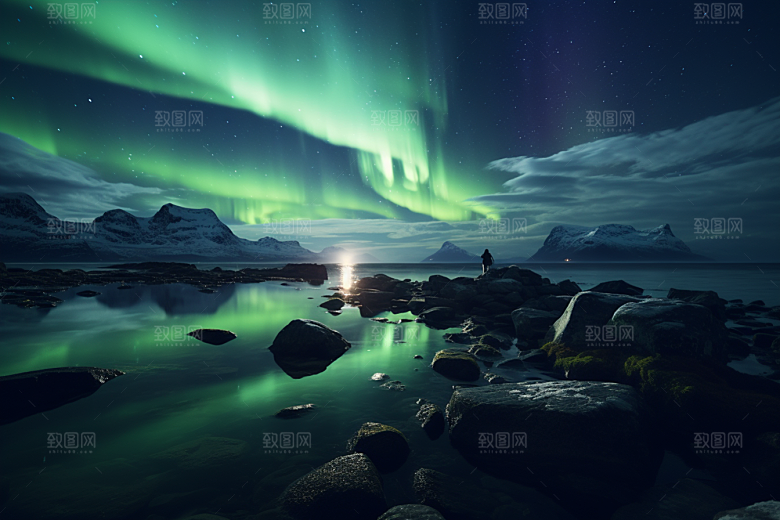 极光爆发极地夜景摄影图