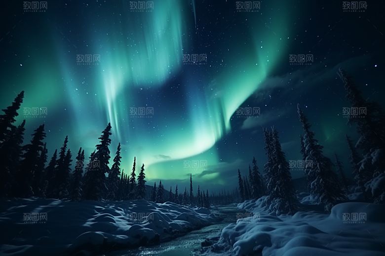 极光爆发夜景风光摄影图