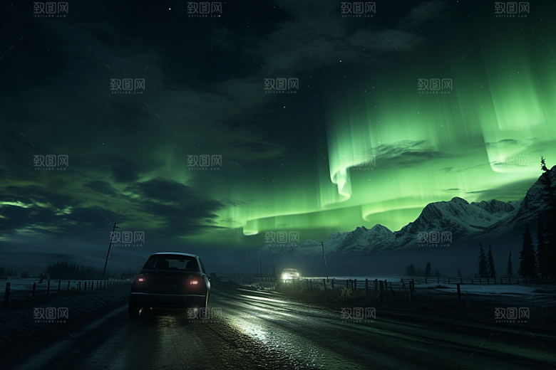 极光爆发唯美夜景摄影图