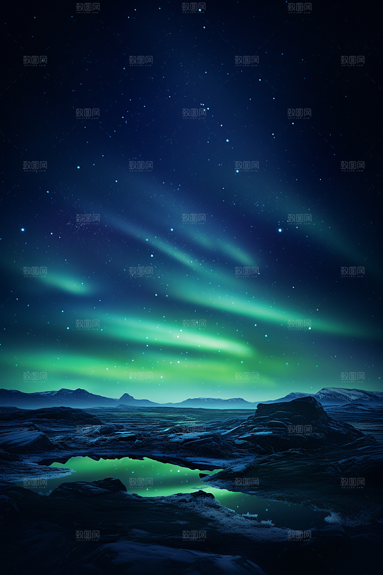 极光爆发冬天夜景摄影图