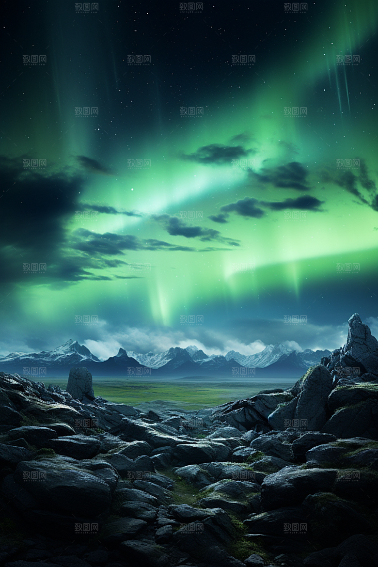 极光爆发夜景冬天摄影图