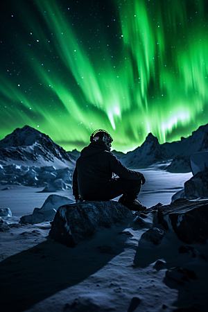 极光爆发夜景冰雪摄影图