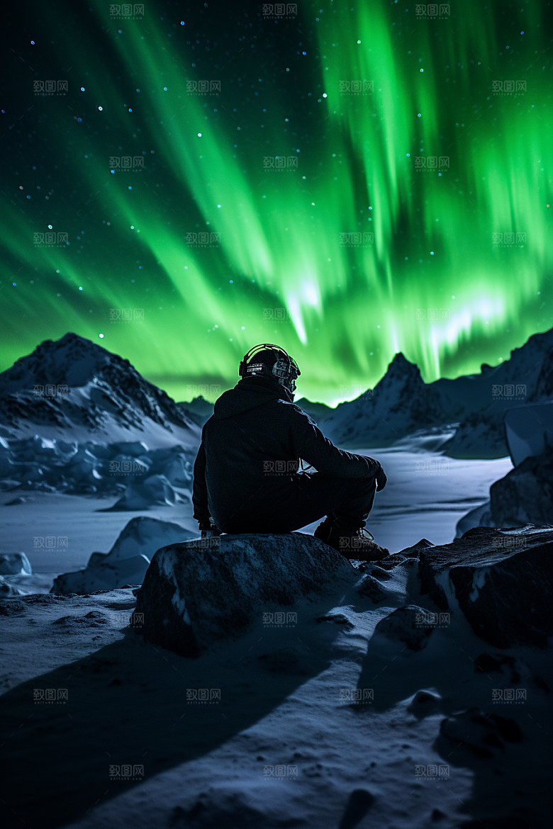 极光爆发夜景冰雪摄影图