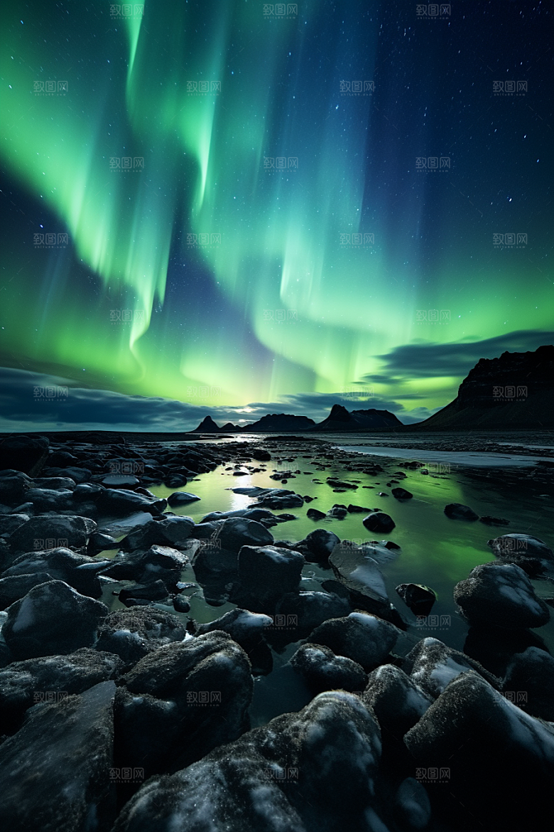 极光爆发夜景唯美摄影图
