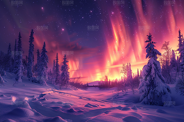 极光爆发唯美夜景摄影图