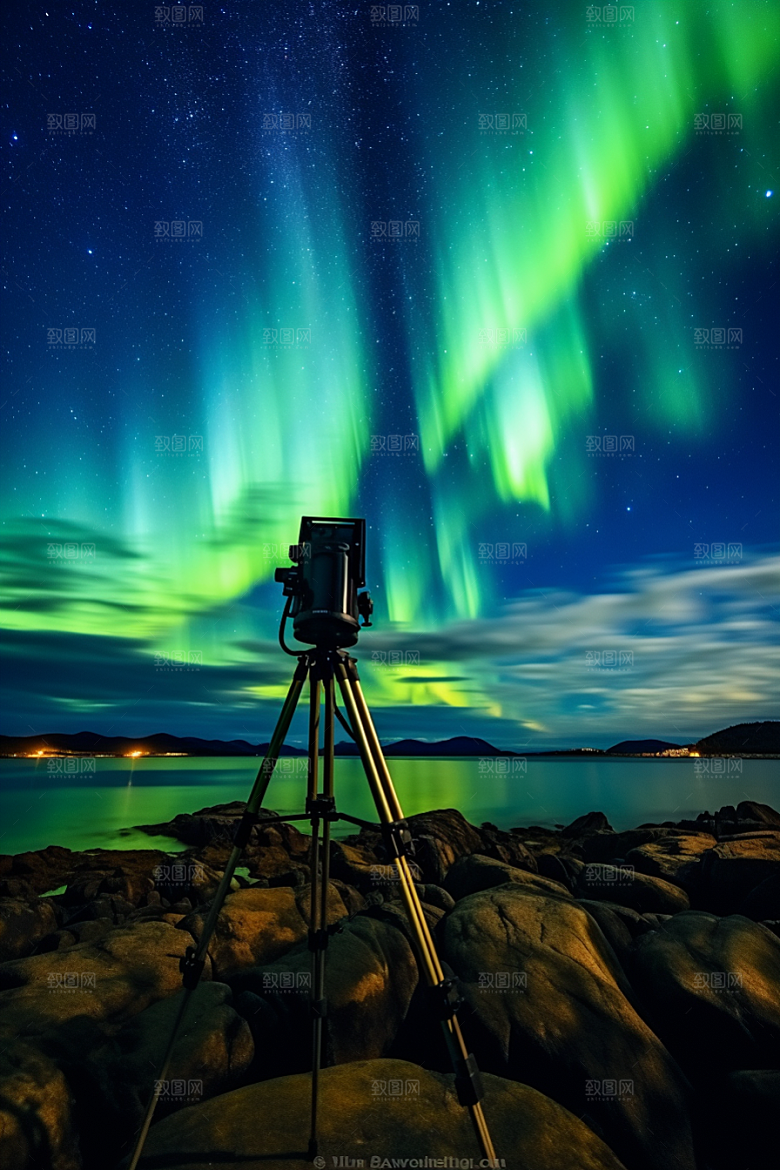 极光爆发浪漫夜景摄影图