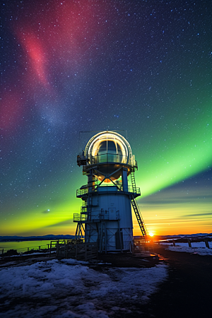 极光爆发北极光冬天摄影图