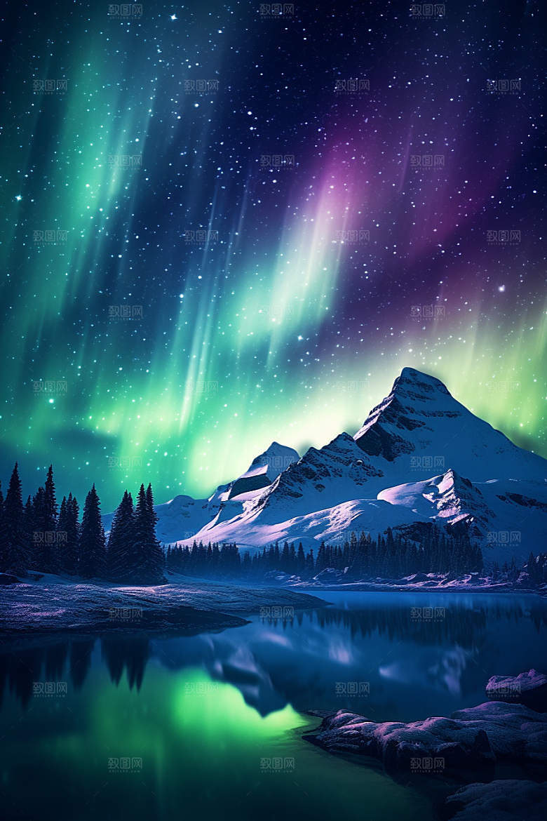极光爆发夜景寒冷摄影图