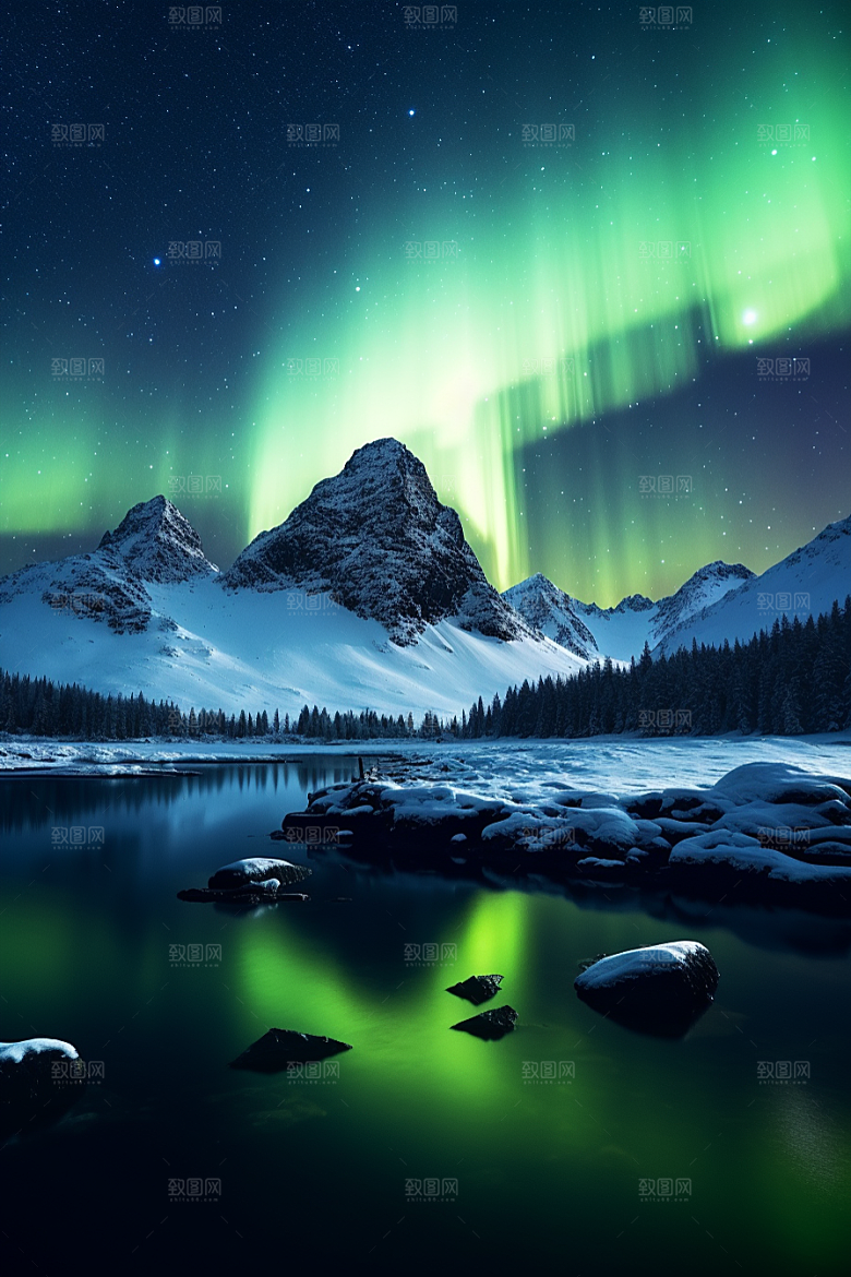 极光爆发夜景寒冷摄影图