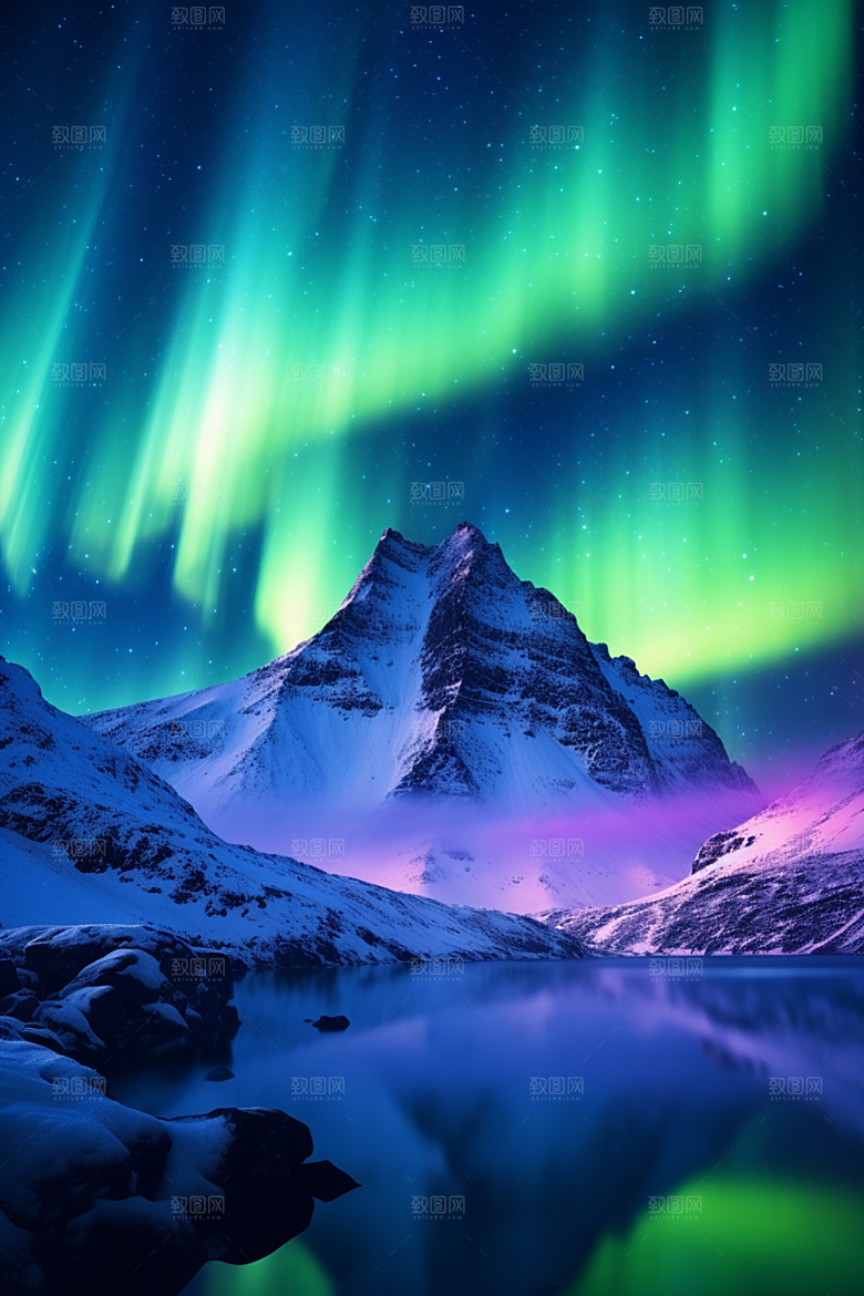 极光爆发夜景自然摄影图