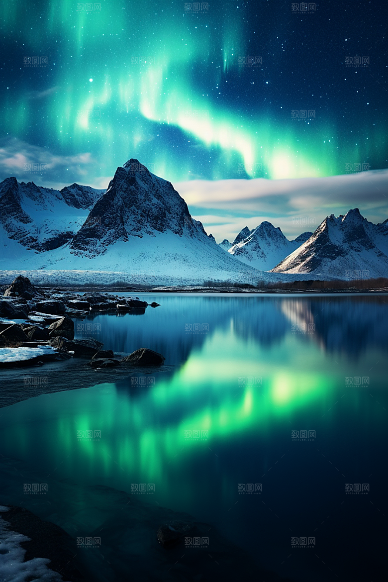 极光爆发夜景高清摄影图