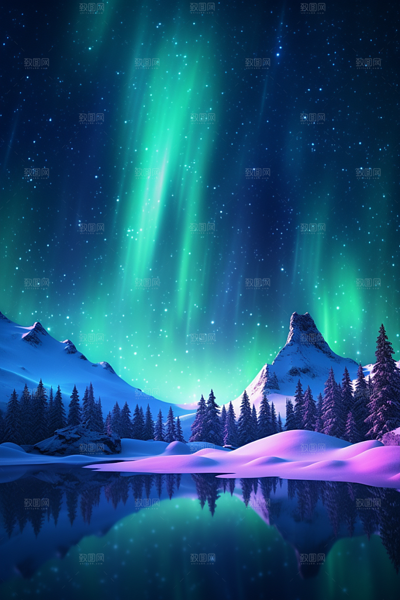 极光爆发冬季夜景摄影图