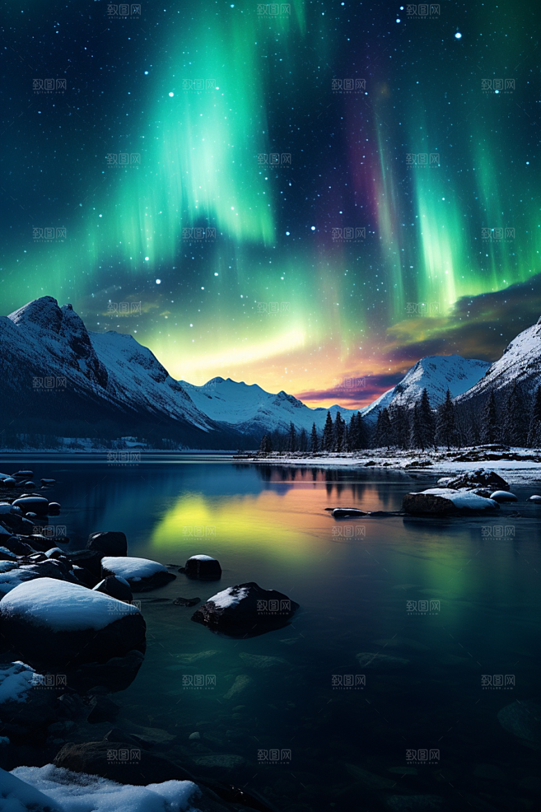 极光爆发寒冷夜景摄影图