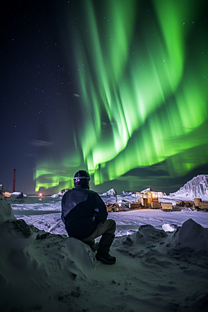 极光爆发北极光冬天摄影图