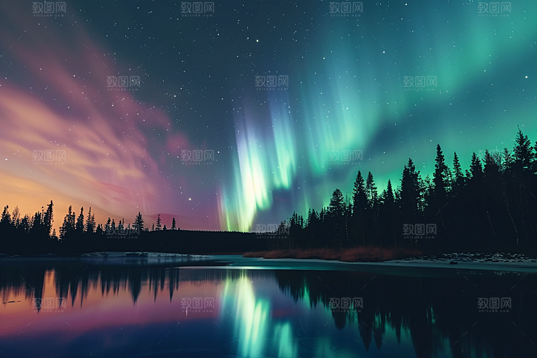 极光爆发冬季夜景摄影图