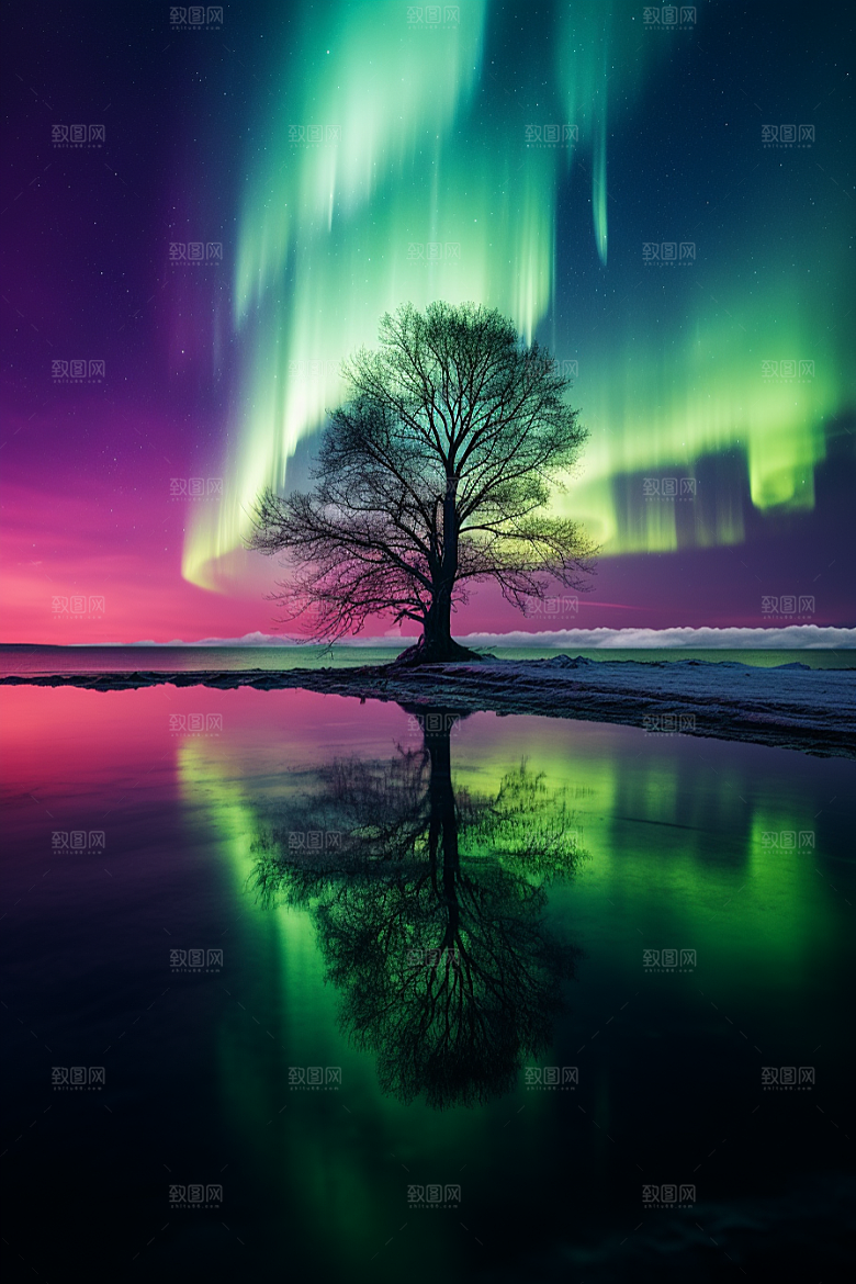 极光爆发夜景自然摄影图