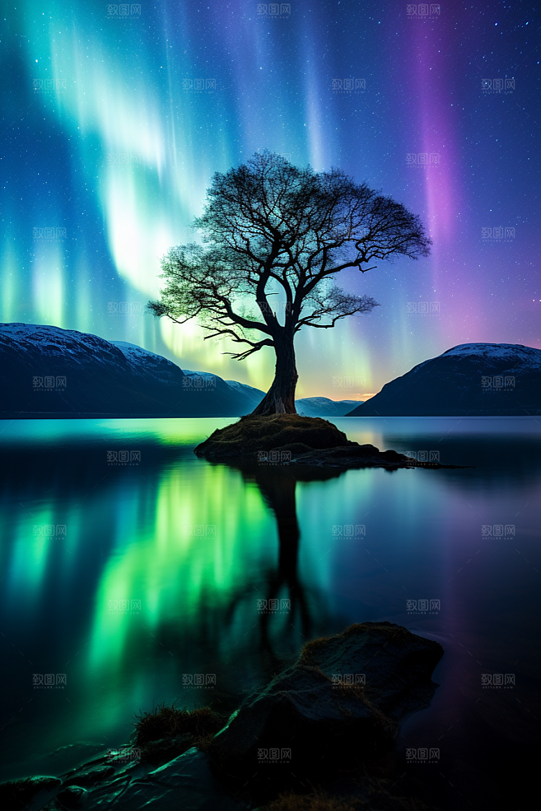极光爆发夜景景观摄影图