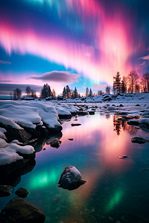 极光爆发冬季北极光摄影图