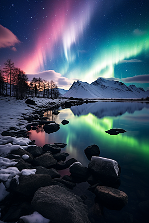 极光爆发冬天夜景摄影图