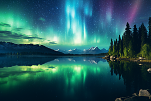 极光爆发北极光夜景摄影图