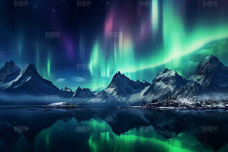 极光爆发风光夜景摄影图