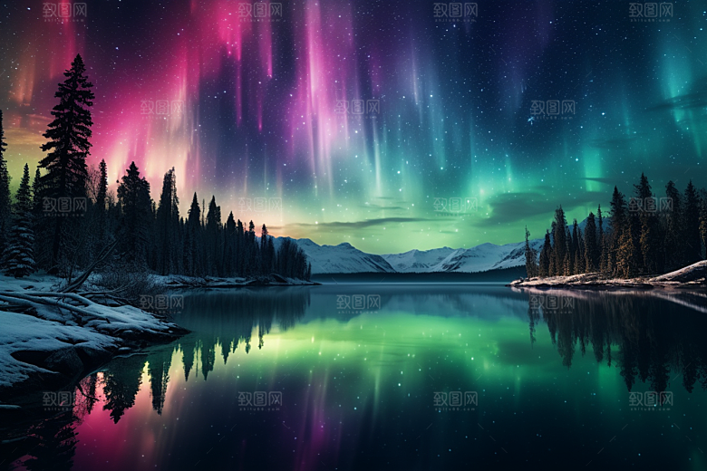 极光爆发夜景北极光摄影图